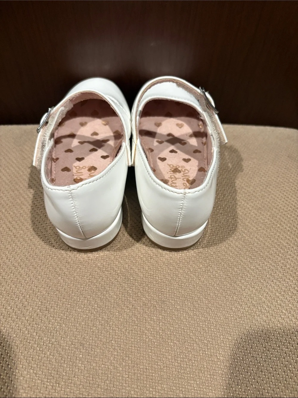 Jumping Beans White Patent Mary Jane Shoes with Pink Heart Lining